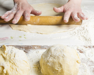 Making dough by female hands