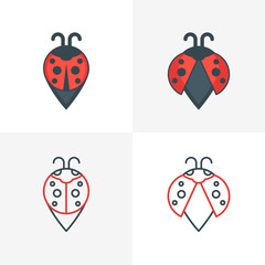 Naklejka premium Abstract ladybug point symbols. Stylized map waypoint. Set of vector logo, icon, label design elements. Outline and flat style illustration. 