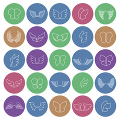 Wings Icons Set-Isolated On Mosaic Background-Vector Illustration,Graphic Design.For Web, Websites, App, Print, Presentation Templates, Mobile Applications And Promotional Materials
