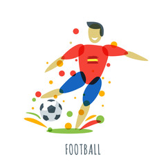 Football championship. Spanish player with ball. Vector isolated sports man with soccer ball. Print design elements. Abstract flat illustration. Euro 2016.