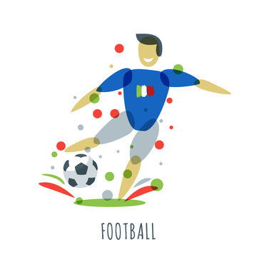 Football championship. Italian player with ball. Vector isolated sports man with soccer ball. Print design elements. Abstract flat illustration. Euro 2016.