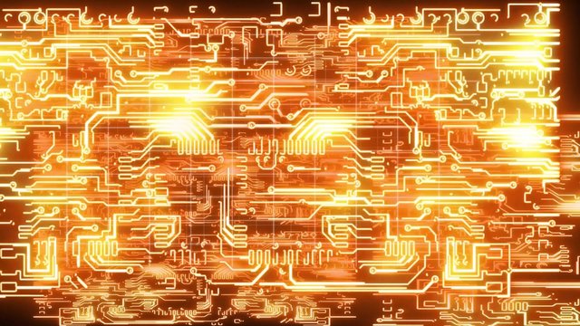 Seamless 3D motion graphic animation of glowing electricity light movement in electrical circuit shape with abstract background pattern in electronic and futuristic concept in 4k ultra HD loop