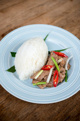 Thai beef stir fried with jasmine rice.