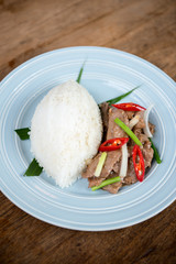 Thai beef stir fried with jasmine rice.