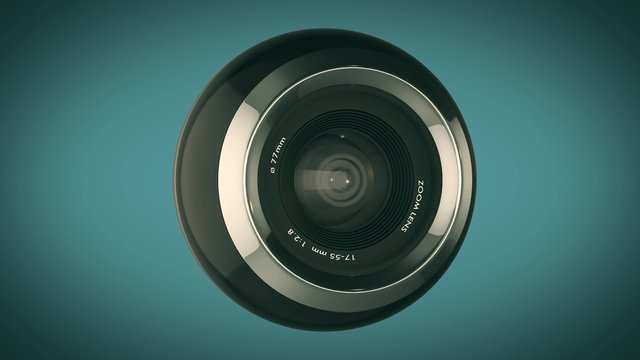 zoom on a digital camera, then it looks around and turns on a red light into the lens, concept of spying (3d render)