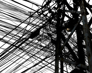 Tangle of wires and cables in Hoi An, Vietnam