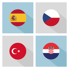soccer group D teams flags in flat design. UEFA euro 2016.