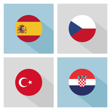 Soccer Group D Teams Flags In Flat Design. UEFA Euro 2016.