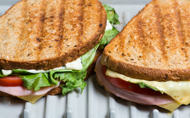 Toasted Sandwich with lettuce, tomato, ham and cheese