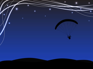Parachute night sky silhouette background