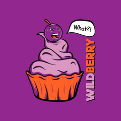 T-shirt print. Wild berry on the cake. Insolent berry grumbles.