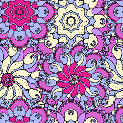 Ethnic arabic, indian ornament. Hand drawn seamless pattern. Vector illustration.