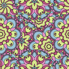 Fototapeta premium Ethnic arabic, indian ornament. Hand drawn seamless pattern. Vector illustration.