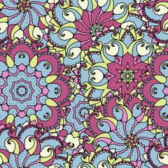 Ethnic arabic, indian ornament. Hand drawn seamless pattern. Vector illustration.