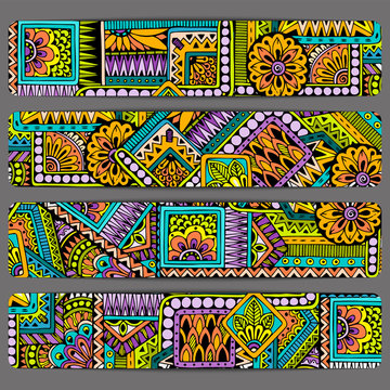 Abstract vector ethnic pattern card set. Template frame design.