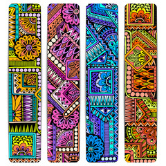 Abstract vector ethnic pattern card set. Template frame design.