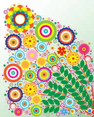Naklejka premium Colorful flowers on green, floral composition card