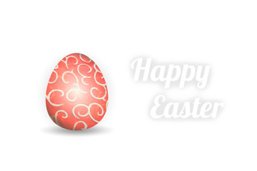 Easter egg with red russian texture and Happy Easter text standing on a plain white background