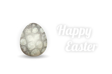 Easter egg with tyre or dragon stone texture and Happy Easter text standing on a plain white background