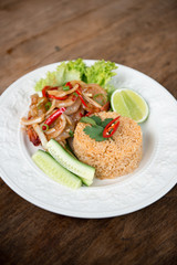 Spicy fried rice with prawn.
