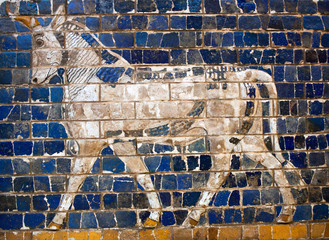 Glazed brick panel with Aurochs - details of the Babylonian Isch
