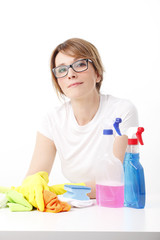 Woman cleaning her flat