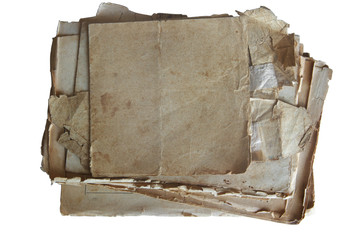 Stack of old paper isolated on white