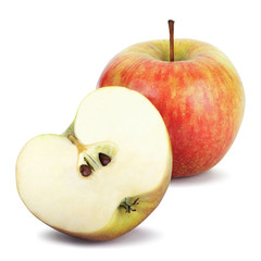 Fresh apples and half of apple Isolated on a white background. Cliping path