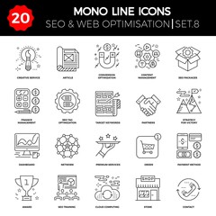 Thin Line Icons Set of Search Engine Optimization