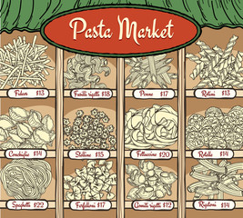 Different types of pasta with prices