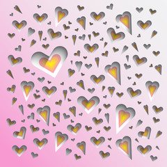 3d background with cut hearts, paper look