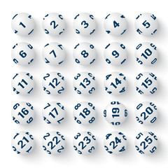 Set of realistic white bingo balls