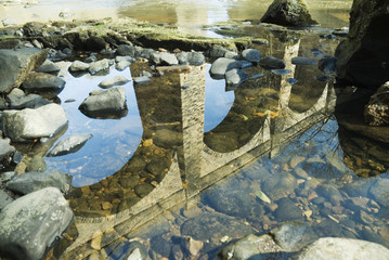 reflections of viaduct in river avon