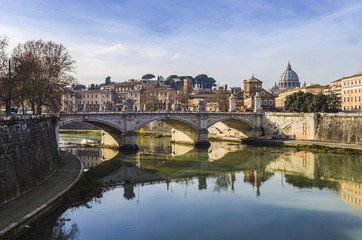 Fototapeta premium Saint Peters basilica, Rome. View of Vittorio Emanuele II bridge