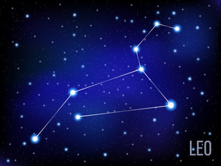 Leo vector Zodiac sign bright stars in cosmos. blue and black background