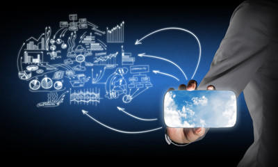 Businessperson showing mobile phone