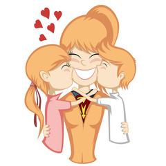 Lovin' mommy collection - A ginger superhero mother and her ginger son and girl (children kiss mother).