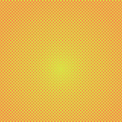 Halftone dots. Orange dots on yellow background. Vector illustration.