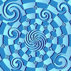 Abstract geometric blue background with spiral elements, Vector illustration.