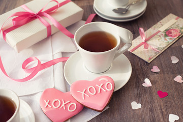 Gingerbread cookies decorated for valentine day