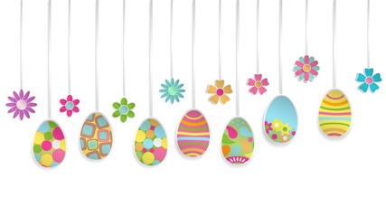 Hanging paper Easter eggs and flowers