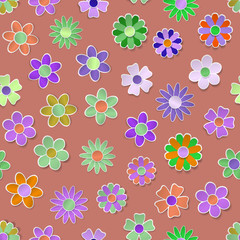 Seamless pattern of multicolored paper flowers