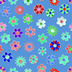 Seamless pattern of multicolored paper flowers