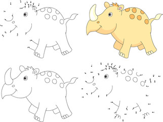 Cartoon rhino. Coloring book and dot to dot game for kids