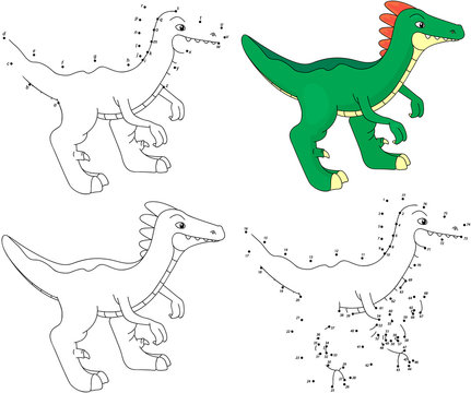 Cartoon guanlong. Coloring book and dot to dot game for kids