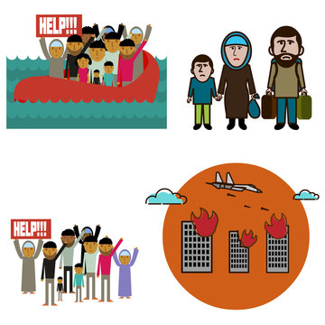 Refugees infographic elements.