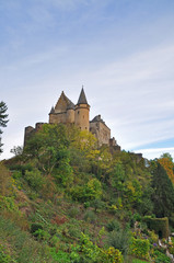 Fototapeta na wymiar Medieval Castle of Vianden on top of the mountain in Luxembourg