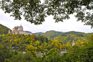 Naklejka premium Medieval Castle of Vianden on top of the mountain in Luxembourg