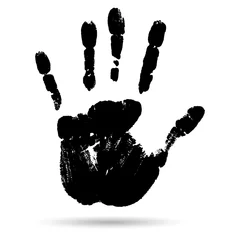 Fotobehang Conceptual black paint human hand or handprint of child © high_resolution