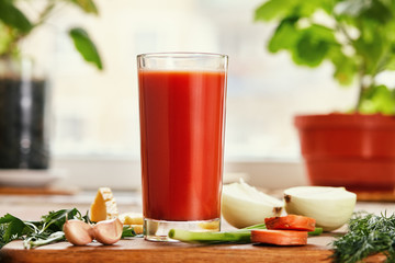 Group of different raw vegetables with tomato juice / healthy diet food lifestyle